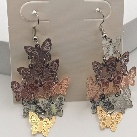Jewelry - STERLING SILVER EAR WIRE YELLOW, ROSE, WHITE GOLD PLATED BUTTERFLY EARRINGS